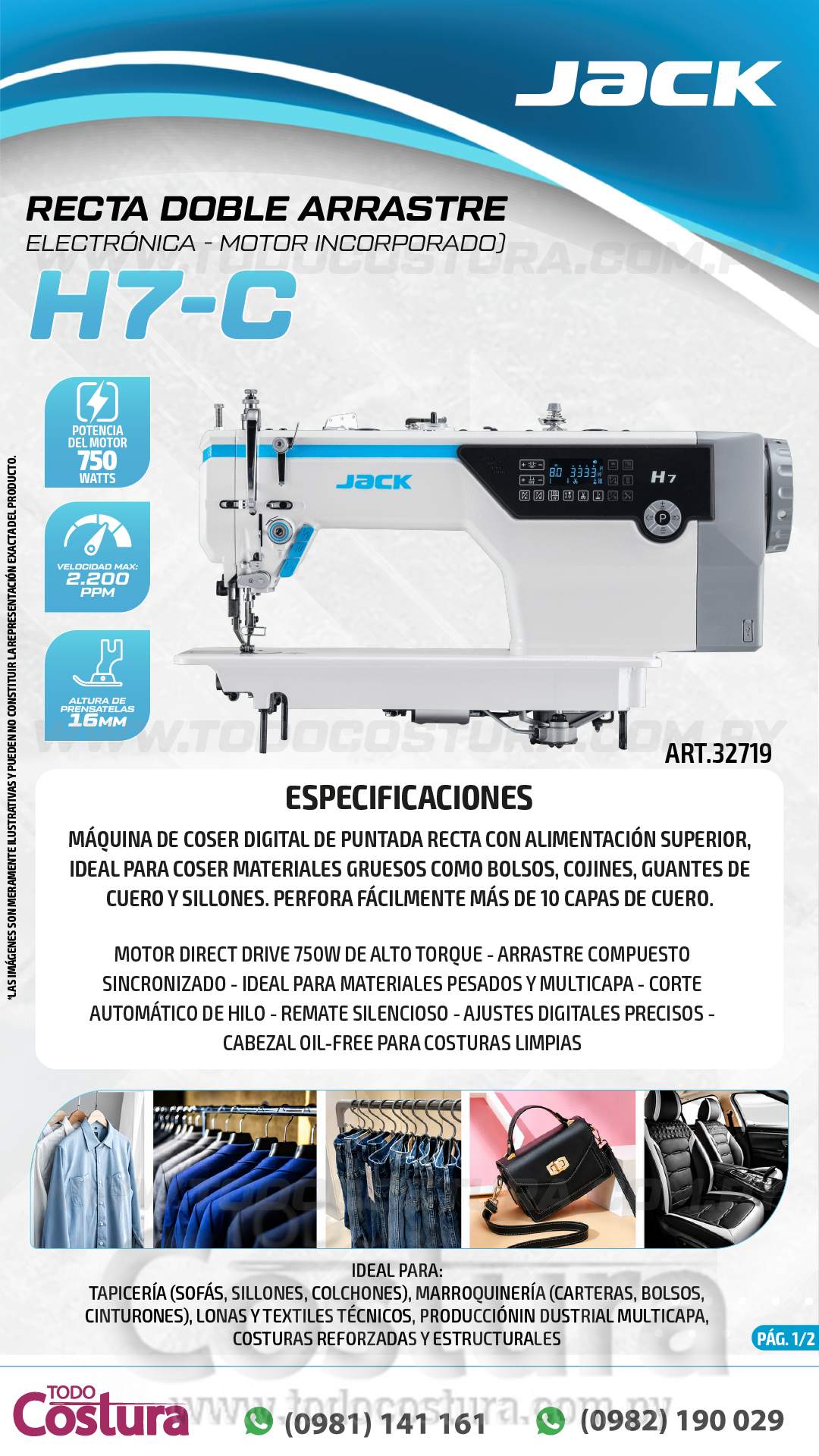RECTA DOBLE ARRASTRE (ELECTRONICA) JACK H7-C (MOTOR INCORPORADO)